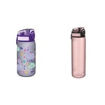 Ion8 Leak Proof Kids' Water Bottle, BPA, 400ml / 13oz, Unicorns & Leak Proof Slim Water Bottle, BPA, 500ml, Rose
