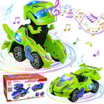 Transformerande dinosaurie leksaker  Transformerande dinosaurie bil  Automatisk transformerande dino bilar med musik och LED-ljus  Transformerande bil leksak för barn pojkar flickor B Green