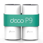 TP-Link Deco Mesh - CPL 1000Mbps Deco P9(2-pack) Système WiFi pour toute la maison - Couverture WiFi de 260㎡, 2 Gigabit Ethernet Ports, Contrôle parental, Idéale pour grande maison de murs épais