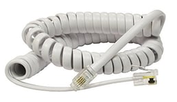 rhinocables RJ10 Coiled Phone Cable for Corded Handset Telephones Curly Spring Cord for Home and Office, BT Landline, White (2m)