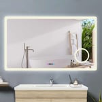 Acezanble - miroir salle de bain 160x80cm + 3couleurs led réglables + anti-buée + Miroir grossissant + Horloge numérique