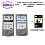 2 x Cartouches Compatibles Canon Pixma iP1020, IP1800, IP1900, IP2500, IP2600, PG37, CL38 +10f PPA6 -T3AZUR