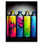 Colour Spray Paint Graffiti Cans Street Illustration Art Print Framed Poster Wall Decor 12x16 inch