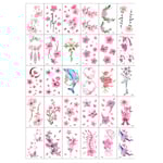 30-pack Temporära Fake Tatueringar Gnuggisar Rosa Blommor flerfärgad