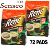 Philips Senseo 72 x Cafe Rene Cremé Dark Roast Coffee Pads Bags Pods