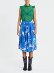 Lollys Laundry Ella Palm Leaf Print Midi Skirt, Bright Blue/Multi