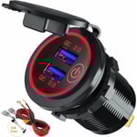 Snabbladdare 3.0 USB-billaddare med strömbrytare 12V/24V 36W Dubbel QC3.0 USB för båt, motorcykel, lastbil (röd)