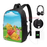 Lawenp Winnie The Pooh Laptop Backpack- with USB Charging Port/Stylish Casual Waterproof Backpacks Fits Most 17/15.6 Inch Laptops and Tablets/for Work Travel School