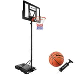 Basketkorg Dirk, höjd 234 - 302 cm, med boll & pump - svart