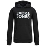 JACK & JONES Hoodie Logo Hooded Jumper Basic Sweater with Pouch Pocket JJECORP, Colours:Black-2, Size:128