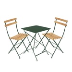 Fermob - Bistro matgrupp bord 57cm & 2 trä stolar cedar green - Matgrupper utomhus