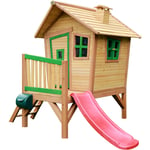 Robin Maison Enfant avec Toboggan rouge Aire de Jeux pour l'extérieur en marron & vert Maisonnette / Cabane de Jeu en Bois fsc - AXI