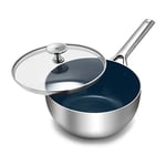 Blue Diamond Cookware Triple Steel Stainless Steel Ceramic Nonstick 20 cm/2.4 Litre Chef Sauté Pan with Lid, Tri-ply, PFAS-Free, Multi Clad, Induction,Oven Safe, Silver