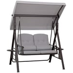 2-sits verandagunga med solskydd, kuddar och bricka, modern trädgårdsgunga av metall och polyester, grå, 162x118x173cm