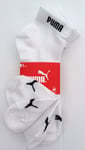 3 Pair Pack of Mens/ Ladies, White, Quarter, Puma, Sports Socks, Large Size 9-11