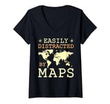 Womens Easily Distracted by Maps - Global Explorer's Choice V-Neck T-Shirt