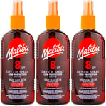 Malibu Dry Oil Spray SPF 8 200ml l Sun Protection l Beach Essential X 3