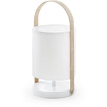 KAVE HOME Lampe de table Zayma blanche 100% coton et anse en bois - Blanc Kave Home