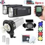 UK 2pcs Godox 2.4 TTL 1/8000s AD200 Flash+AD-B2+DB-07 Barn Door+Xpro-C for Canon