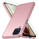 YIIWAY Samsung Galaxy A12 / Galaxy M12 Case + Tempered Glass Screen Protector, Rose Gold Ultra Slim Case Hard Cover Shell for Galaxy A12 / Galaxy M12 YW42092
