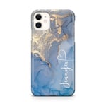 Personalised Watercolour Marble Name with Heart Phone Case for Apple iPhone 12 Pro Max - 28. Blue - Vertical Name