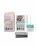 PARENCE - Set Faux ongles avec capsules adhésives - à motifs ou simple - Décoration et embelissement des ongles. (30 pièces premium rose & paillette)