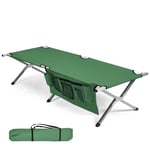 Campingsäng tältsäng hopfällbar campingsäng enkelsäng hopfällbar säng med sidficka 190 x 73 x 42cm grön