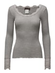 Silk T-Shirt W/ Lace Tops T-shirts & Tops Long-sleeved Grey Rosemunde