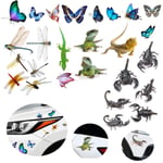 Butterfly Window Stickers,Saijer 3D Animal Window Clings Colorful Wall Stickers Anti Collision Window Stickers Waterproof Self Adhesive Dragonfly Scorpion Chameleon for Car Laptop Fridge Decals 27PCS
