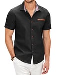 COOFANDY Chemise Homme Manches Courtes Chemise en Jean d'Été Légère Décontractée en Coton Style Western Cowboy Business Casual Chemises Denim Élégante Regular Fit Noir-B XXL