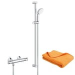 Pack mitigeur douche thermostatique GROHE Quickfix Precision Flow avec barre de 92 cm + microfibre