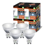 4X GU10 LED Bulbs 3W Cool White Daylight Brite-R 120° Beam 6500K 240lm Spot Downlight 90% Energy Save* 30W Halogen Replacement Lamp AC220-240V WideAngle Frosted Recessed Lighting 2yr Warranty 4 Pack