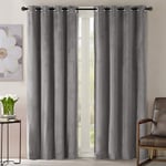 OMMATO Blackout Velvet Grey Curtains Solid Soft Darkening Eyelet Living room Curtains Thermal Insulated Bedroom Curtains 90 x 90 inch Drop 2 Panels