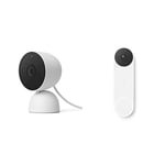 Google Nest Doorbell (Battery) - Wireless Video Doorbell - Smart WiFi Doorbell Camera, Snow + Google Nest Cam (Indoor, Wired) Security Camera - Smart Home WiFi Camera