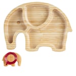 Tiny Dining Children's Bamboo Elephant Plate with Suction Cup - Segmented Design, Eco-friendly - 24cm - Red