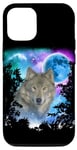 Coque pour iPhone 14 Pro Loup gris forêt de minuit