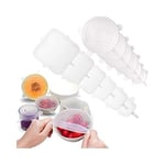 12 Silicone Lid Food Covers Eco-Friendly, Stretchable, Reusable, BPA Free, FDA Approved, Easy to Store, and Clean. Dishwasher, Freezer, and Microwave Safe. Comes in 2 Shapes and 6 Different Sizes.