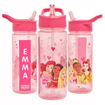 Disney Princess Personalised Sticker Water Bottle with Straw 500ml–Official Merchandise by Polar Gear, Kids Reusable Non Spill BPA Free Tritan – Ideal For School Nursery Sports Picnic - Pink