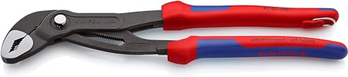 Knipex Cobra® High-Tech Water Pump Pliers grey atramentized, with multi-component grips, with integrated tether attachment point for a tool tether 300 mm (self-service card/blister) 87 02 300 T BK