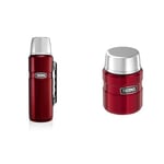 Thermos Stainless King Flask, Cranberry Red, Thermos Drinks Flask, Thermos Bottle, Thermos, Picnic Flask, Flask, 1.2 L & 184807 Stainless King Food Flask, Cranberry Red, 0.47 L