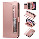 EYZUTAK Wallet Case for for iPhone XS Max, 5 Card Slots Magnetic Closure Zipper Pocket Handbag PU Leather Flip Case with Wrist Strap TPU Kickstand Cover for iPhone XS Max - Rose Gold