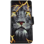 Felfy Compatible with Moto G8 Plus Phone Case PU Leather Protective Cover Lion Fashion Pattern Flip Wallet Case with Magnetic Stand Card Slots Shockproof Leather Cover for Moto G8 Plus