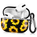 TNP Protective Case Cover for Apple AirPods Pro/ 3 Gen, Cute Skin with Carabiner Clip Keychain Accessories Compatible for Airpod Pro 3rd Generation Charging Case Girls Women Men (Sunflower)