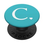 Heart, White Letter C Initial Monogram, Baby Blue, Teal Cute PopSockets Grip and Stand for Phones and Tablets