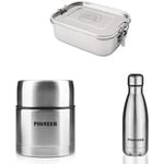 Pioneer Out for Lunch Stainless Steel Lunch Box with Cutlery Included 800ml Capacity Vacuum Insulated Soup/Food Flask, 500 ml Vacuum Insulated Stainless Steel Reusable Bottle 500ml