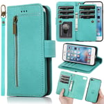 SUMOON iPhone SE 2020 Magnetic Detachable Wallet Case for Women/Men,iPhone 7 Purse,iPhone 8 Flip Case Pu Leather Folio Cover with Card Holder Money Pouch Strap Stand Zipper Coin Wallet Case MInt Green