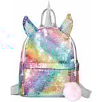 Girls ryggsäck med paljetter Unicorn skolväska Slitstark reseryggsäck - Perfet colorful1