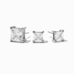 Claire's Silver-Tone Stainless Steel Cubic Zirconia 5MM/6MM/7MM Square Stud Earrings - 3 Pack
