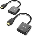Adaptateur HDMI vers VGA avec Audio 3,5 mm 2 Paquet, Compatible plaqu? Or pour Ordinateur, Bureau, Ordinateur Portable, PC, Moniteur, projecteur, HDTV, Raspberry Pi, Roku, Xbox, PS4, Mac Mini