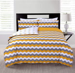 Right Style Luxurious Printed Duvet Cover Sets Reversible 100% Cotton (Honey Mustard Chevron, King)